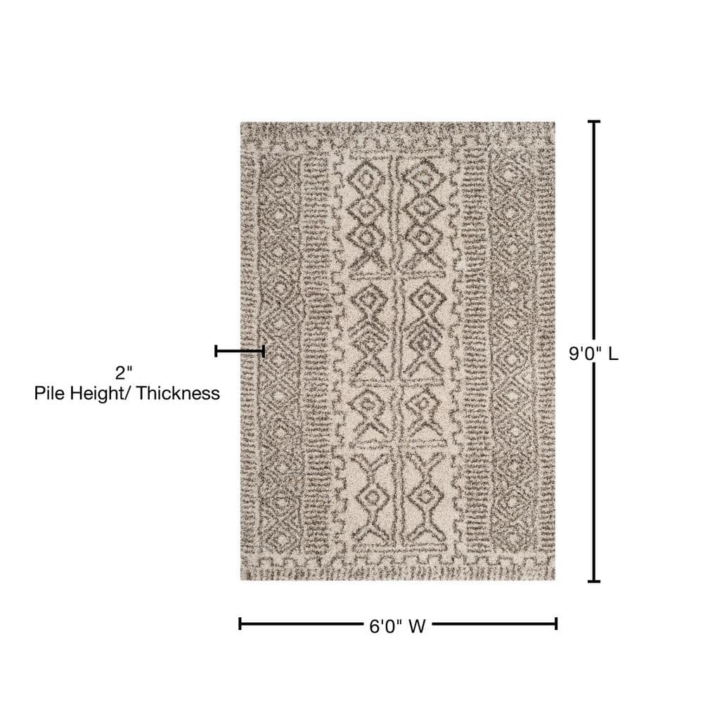 Ivory and Gray High Pile Shag Rectangle Rug