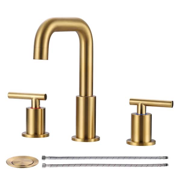 WOWOW 8 in. Widespread Double Handle Bathroom Faucet in Brushed Gold Included Pop-Up Drain and Aerator