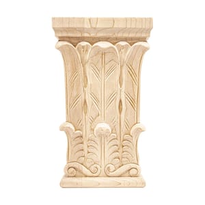 1-1/4 in. x 3-3/4 in. x 7-1/2 in. Unfinished Hand Carved Hard Maple Wood Acanthus Capital Applique Onlay Moulding