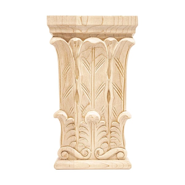 American Pro Decor 1-1/4 in. x 3-3/4 in. x 7-1/2 in. Unfinished Hand Carved Hard Maple Wood Acanthus Capital Applique Onlay Moulding