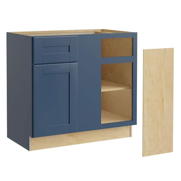 Contractor Express Cabinets Arlington Vessel Blue Plywood Shaker Assembled Blind Corner Kitchen Cabinet Sft Cls Right 36 in W x 24 in D x 34.5 in H