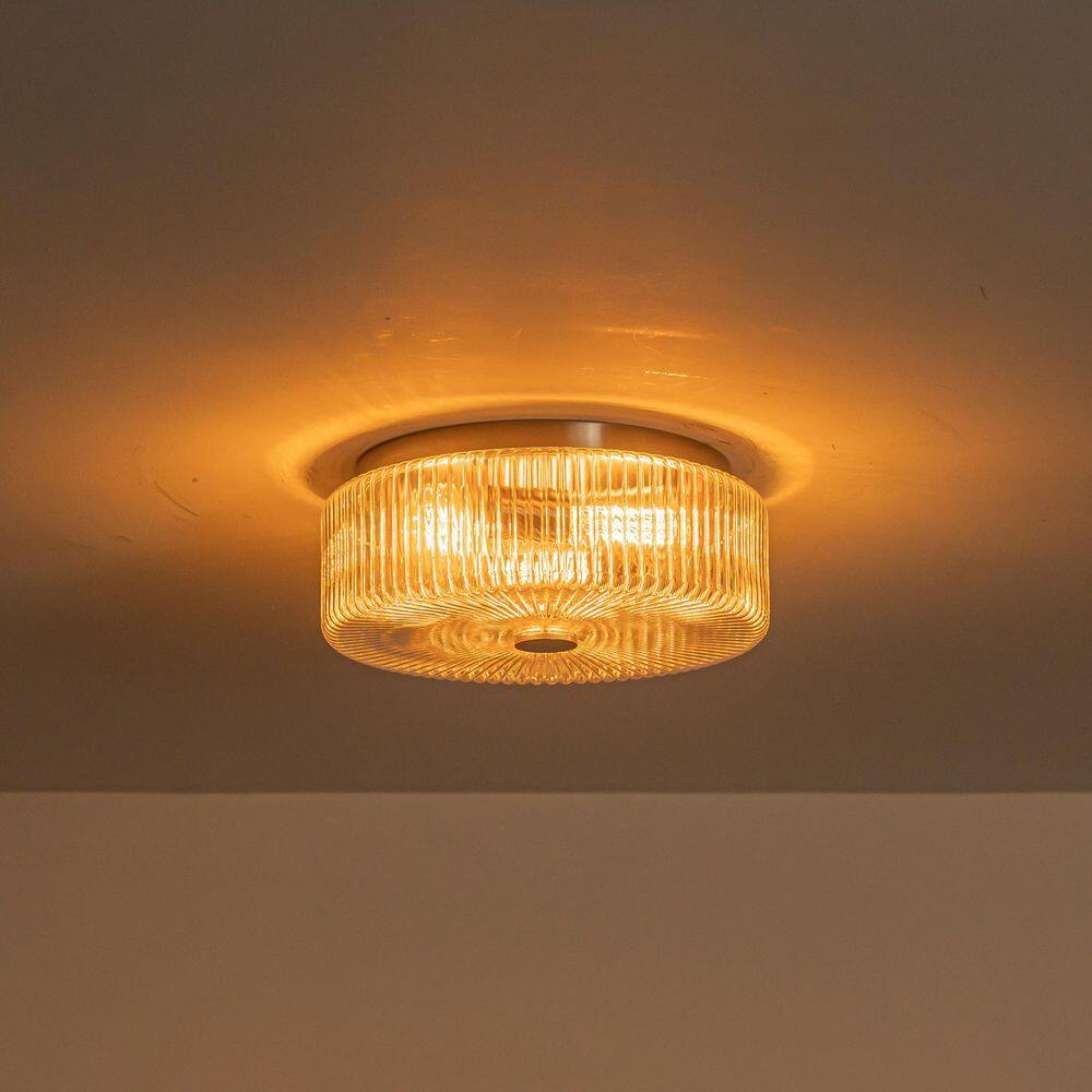 Aspen 13.8 in. 3-Light Drum Brushed Nickel Ribbed Glass Flush Mount Ceiling Light for Dining Room price history on PriceWatchPro
