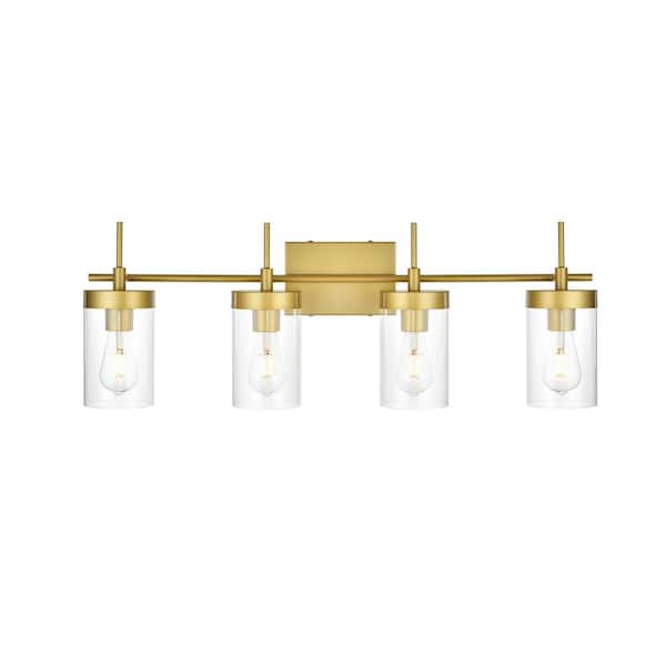 Unbranded Simply Living 32 in. 4-Light Modern Brass Vanity Light with Clear Cylinder Shade