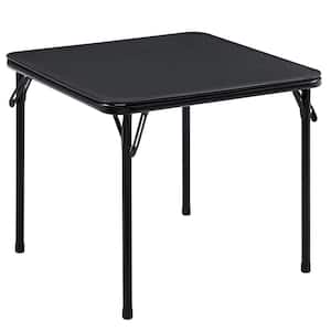 Folding Card Table 33.8 in. Portable Square Black Metal Desk with Collapsible Legs and Vinyl Upholstery