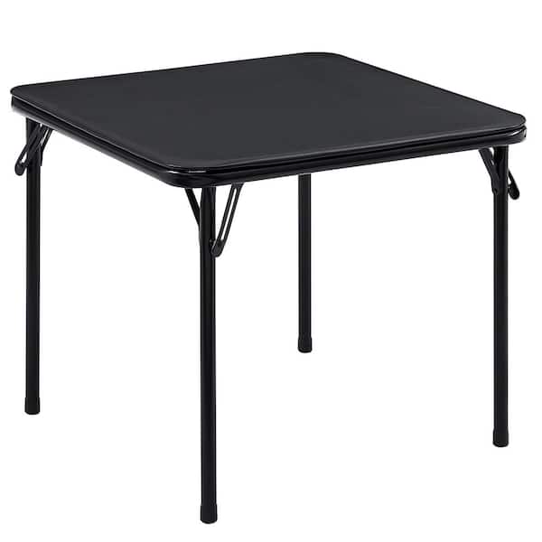 VECELO Folding Card Table 33.8 in. Portable Square Black Metal Desk with Collapsible Legs and Vinyl Upholstery