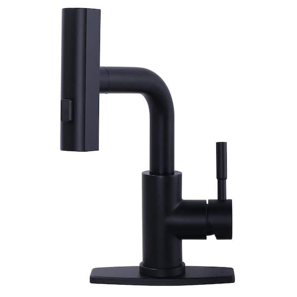 IVIGA 3 Modes Single Handle Stainless Steel Waterfall Bar Faucet with Pull Down Sprayer and Deckplate in Matte Black