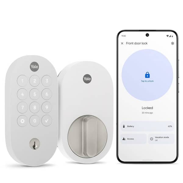 Smart Lock with Matter; Electronic Single Cylinder Deadbolt with Pushbutton Keypad; Snow