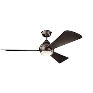 Sola 54 in. Indoor/Outdoor Olde Bronze Low Profile Ceiling Fan with Integrated LED with Wall Control Included
