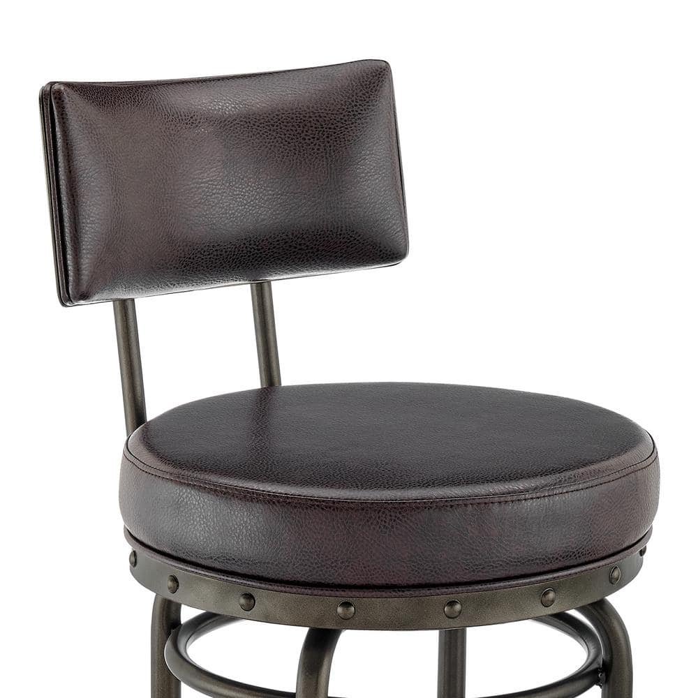 Mocha Brown Swivel Faux Leather Bar Stool with Metal Frame