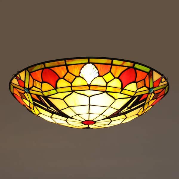OUKANING 15.7 in. 3-Light Multicolored Mosaic Tiffany Flush Mount