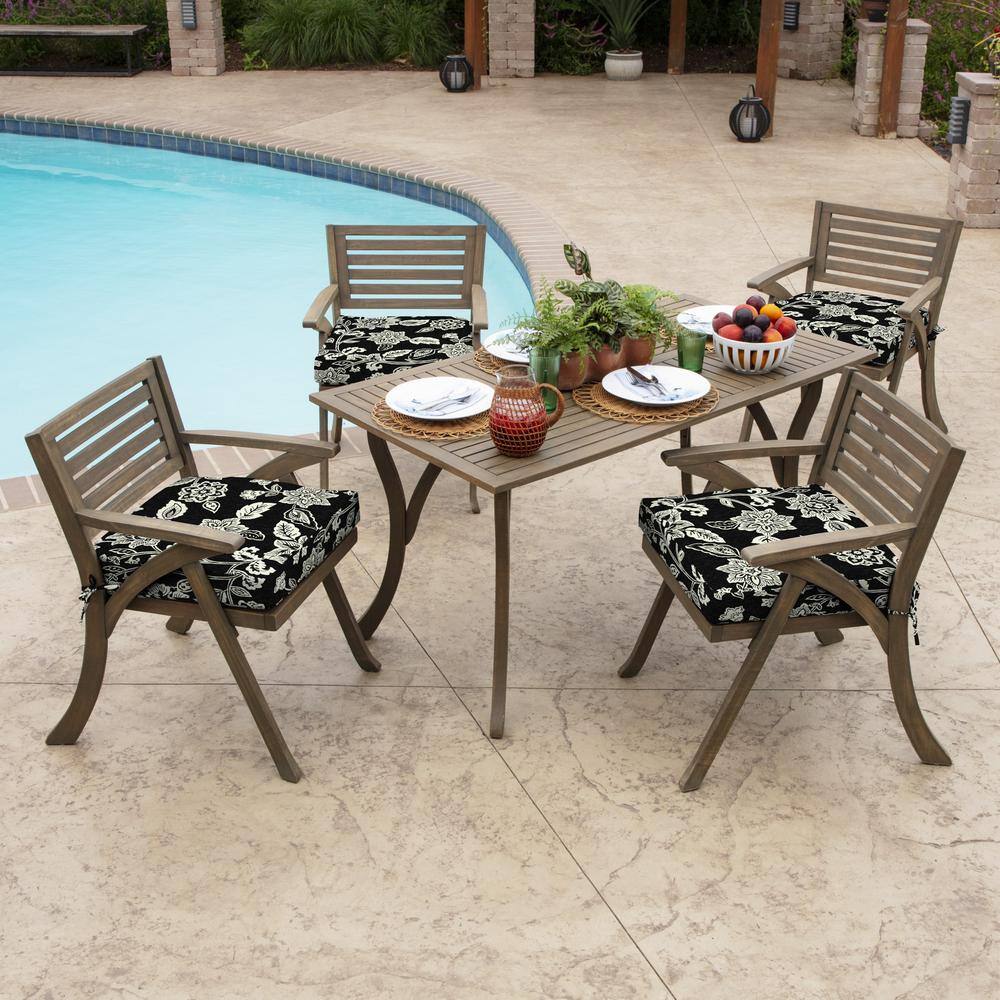 Ashland Black Jacobean Outdoor Seat Cushion with Ties