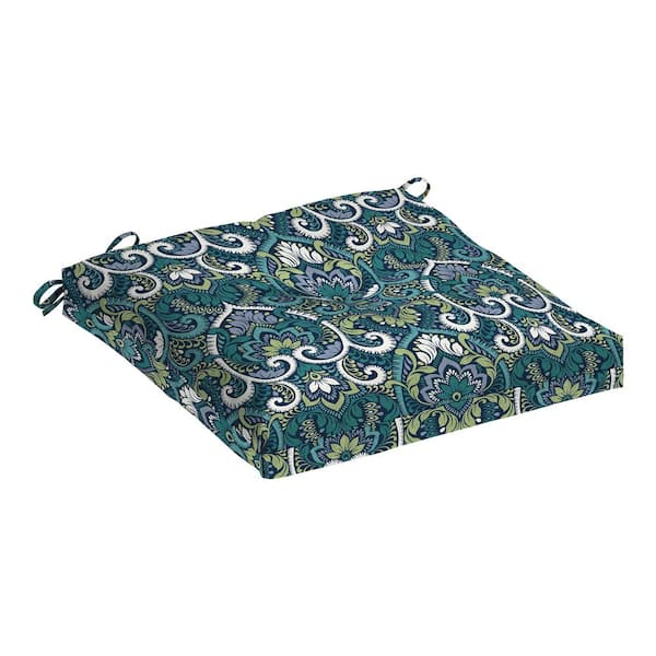 ARDEN Outdoor Plush Modern Tufted Square Seat Cushion, Sapphire Aurora Blue Damask
