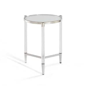 20 in. Silver Round Glass End Table with Steel Frame