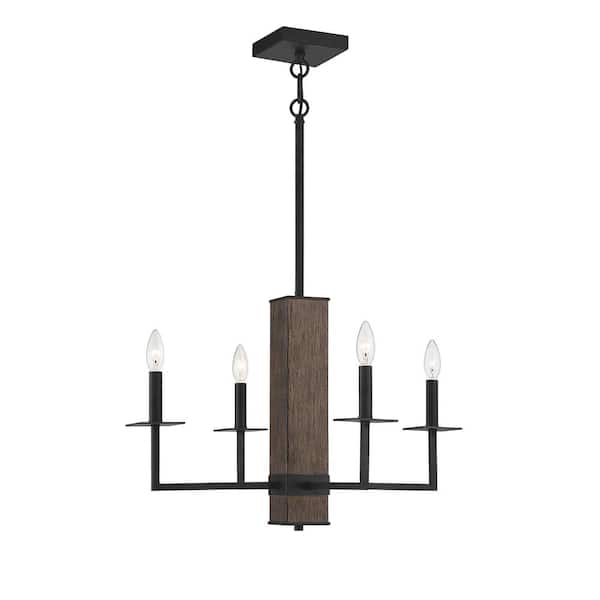 Savoy House Meridian 26 in. W x 16 in. H 4-Light Black Remington and Wood Finish Chandelier with No Bulbs Included