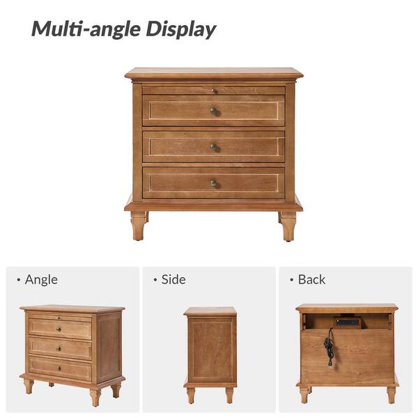 JAYDEN CREATION Julia Acorn 3-Drawer Traditional Style Nightstand 