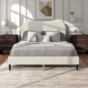 Lumi White Mid Century Modern Boucle Fabric Upholstered Wood Frame Queen Platform Bed