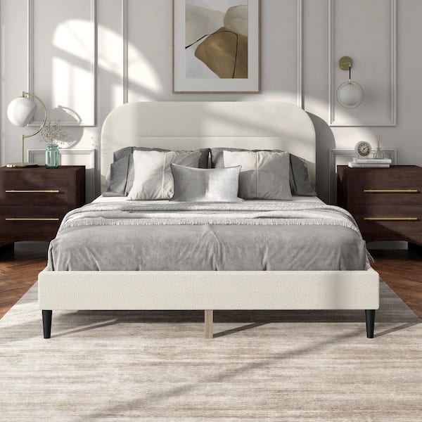 White fabric upholstered bed sales