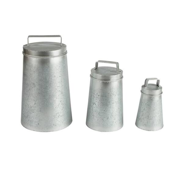 Lone Elm Studios Galvanized Metal Round Canisters with Lids (3-Pack)