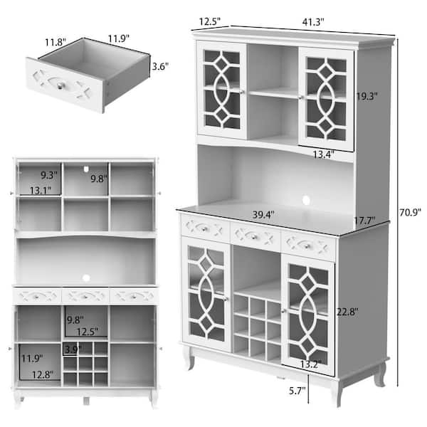 FUFU&GAGA Glass Doors Large Pantry Kitchen Cabinet Buffet with 4-Drawers,  Hooks, Open Shelves 74.8 in. H x 63 in. W x 15.7 in. D KF210128-045-KPL1 -  The Home Depot