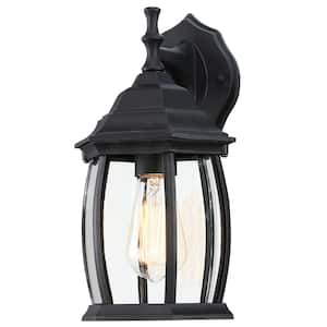 1-Light Textured Black Not Solar Outdoor Wall Lantern Sconce with Clear Glass