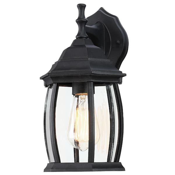 Uixe 1-Light Textured Black Not Solar Outdoor Wall Lantern Sconce with Clear Glass
