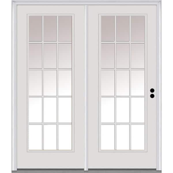 MMI Door TRUfit 71.5 in. x 79.5 in. Left-Hand Inswing 15 Lite Dual Pane Clear Glass Primed Steel Double Prehung Patio Door