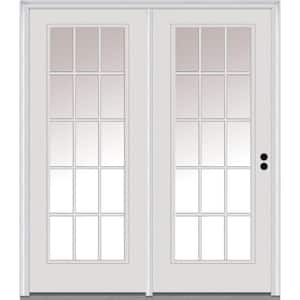 TRUfit 71.5 in. x 79.5 in. Left-Hand Inswing 15 Lite Dual Pane Clear Low-E Glass Primed Steel Double Prehung Patio Door