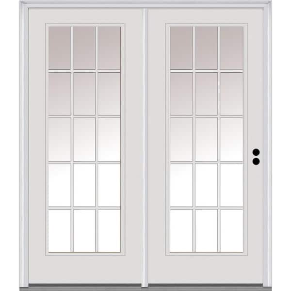 MMI DOOR TRUfit 71.5 in. x 79.5 in. Left-Hand Inswing 15 Lite Dual Pane Clear Low-E Glass Primed Steel Double Prehung Patio Door