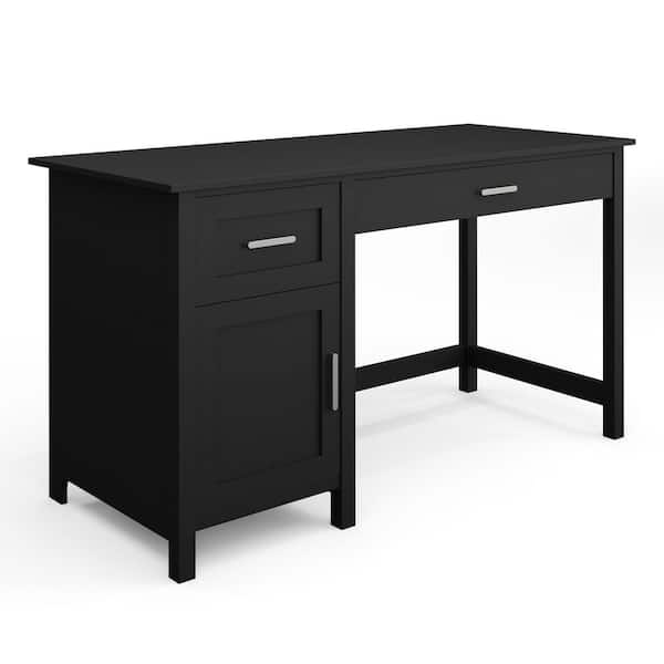 MARTHA STEWART Hutton 54 in. Rectangle Black with Brushed Nickel Hardware Shaker Style Home Office 2-Drawer Desk with Storage