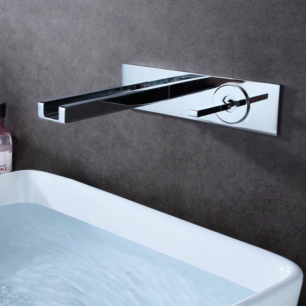 Chrome Wall Mount LED Waterfall Bathroom Sink Faucet