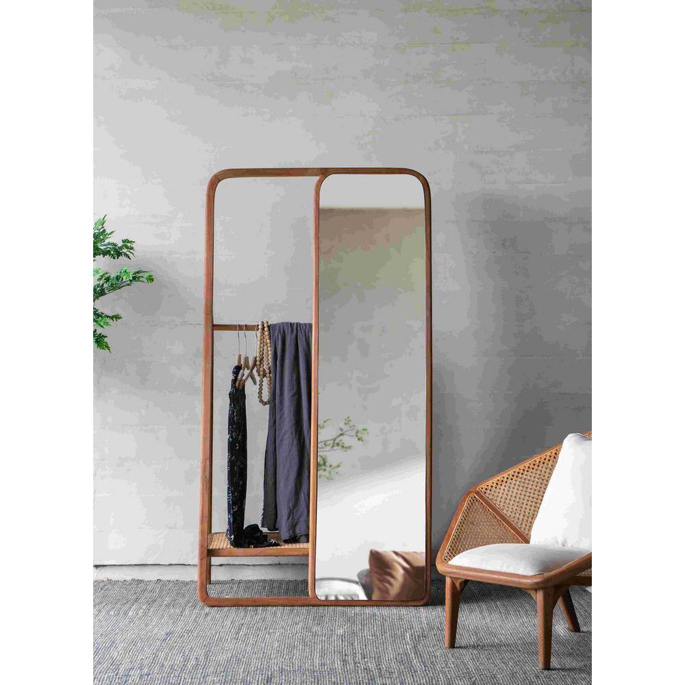 Oversized Brown Wood Framed Standing Mirror with Clothes Hanger