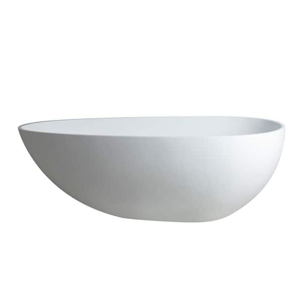 59 in. x 29.5 in. Solid Surface Freestanding Soaking Bathtub with Left Drain in Matte White
