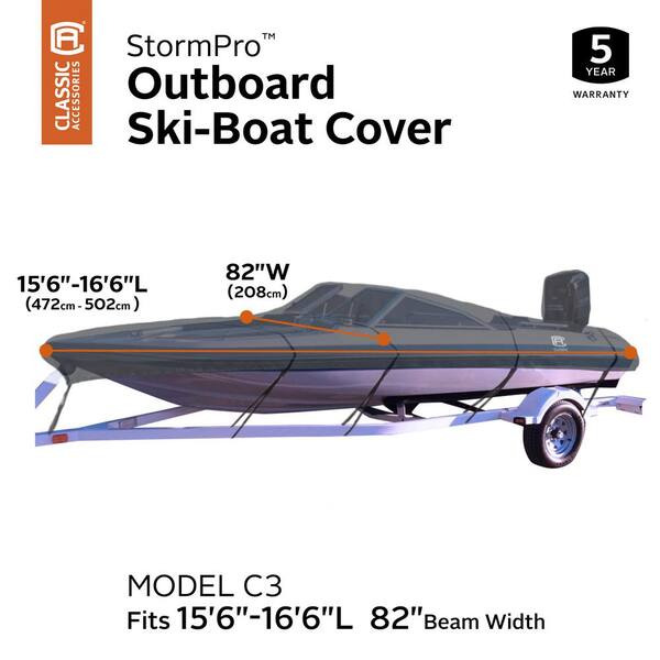 Have a question about Classic Accessories StormPro 15 ft. 6 in. to 16 ft. 6  in. L x 82 in. W Beam Outboard Ski-Boat Cover with Support Pole Fits (Model  C3)? - Pg 1 - The Home Depot
