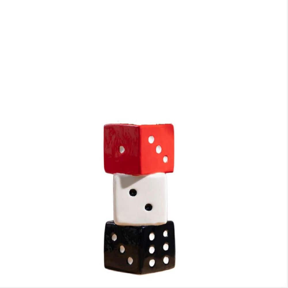 Funky Dice Series 8.2 in. Red Ceramic Geometric Square Decorative