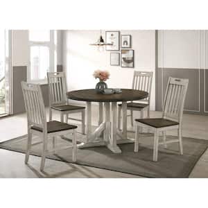 Bernavich 5-Piece Round Wood Top Dark Oak and Antique White Dining Table Set