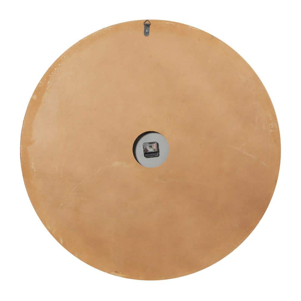 Oversized Brown Mediterranean Wood Wall Clock with Gold Hands