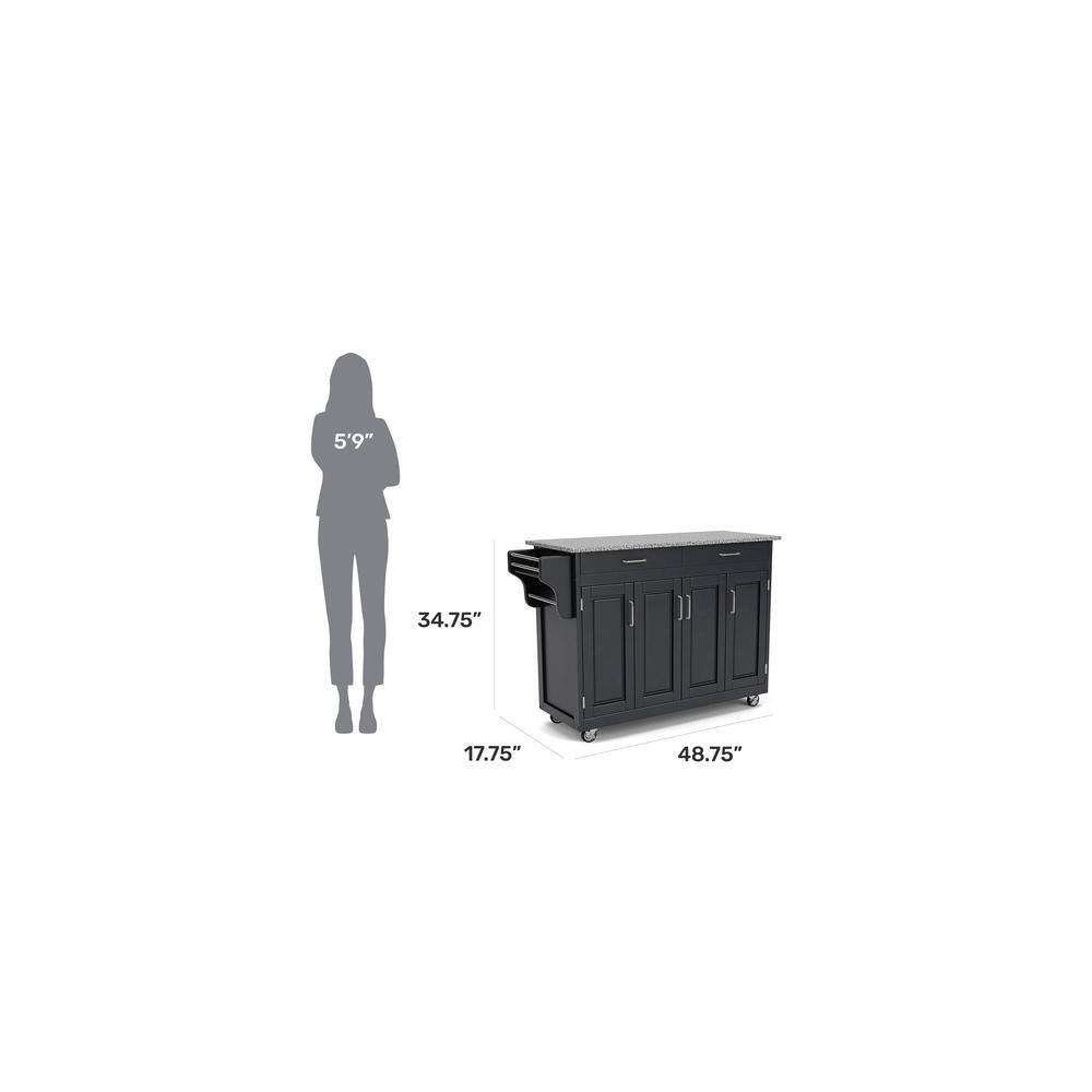 Black Granite Top Kitchen Cart with Storage and Spice Rack