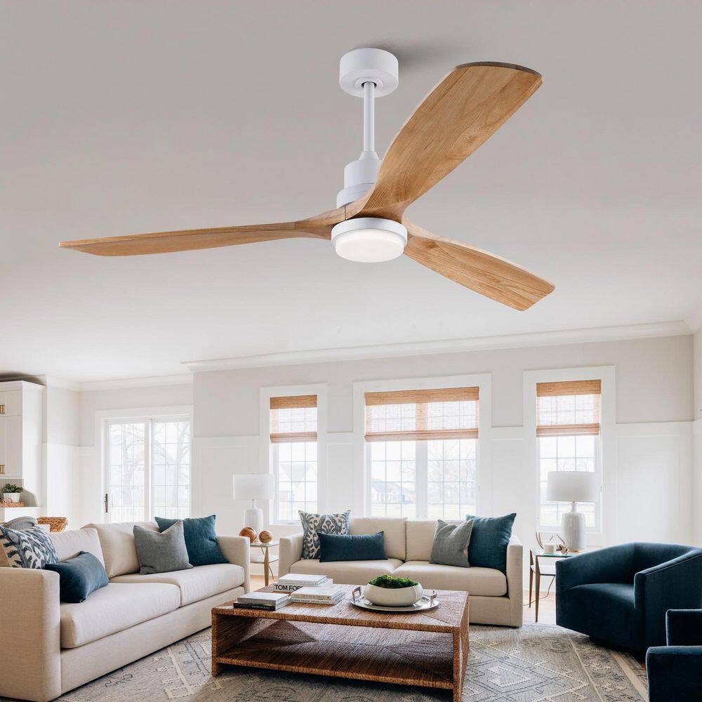 60 in. Indoor White Downrod Mount Standard Ceiling Fan with 3 Solid Wood, Dimmable, DC Motor and Remote Control price history on PriceWatchPro