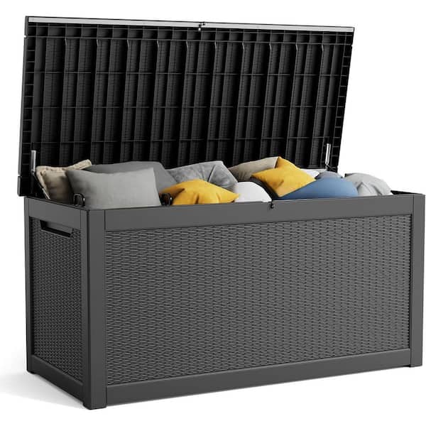 260 Gal. Resin Deck Box Lockable Lid Outdoor Storage Box in Black for Cushions, Tools, Pool Supplies