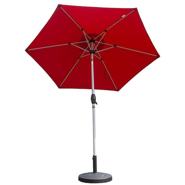 Tileon 7.5 ft. Aluminium Market Patio Umbrella with Push Button Tilt and Crank, 6-Sturdy Ribs, UV Protection in Brick Red