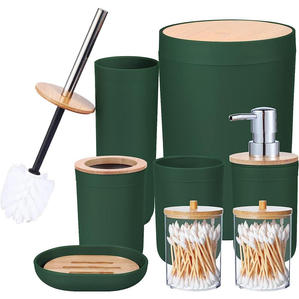 Bathroom Accessories Set, Bamboo And Wood Bathroom Set, Toilet Brush, Trash  Can, Mouthwash Cup, Soap Dispenser, Soap Dish, Toothbrush Holder, Bathroom  Supplies, Bathroom Accessories Set - Temu