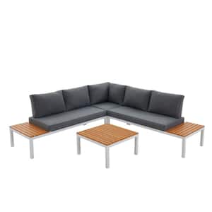 4-Piece Metal Patio Sectional Seating Group with Gray Cushion