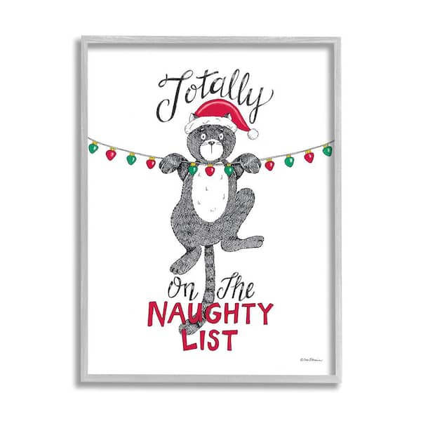 Stupell Industries Naughty List Cat Phrase by Deb Strain 1 Piece Framed Graphic Print Animal Poster Art Print 14 in. x 11 in.