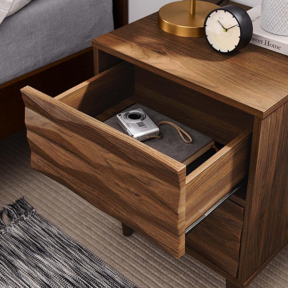 Walnut 2-Drawer Nightstand with Tapered Legs