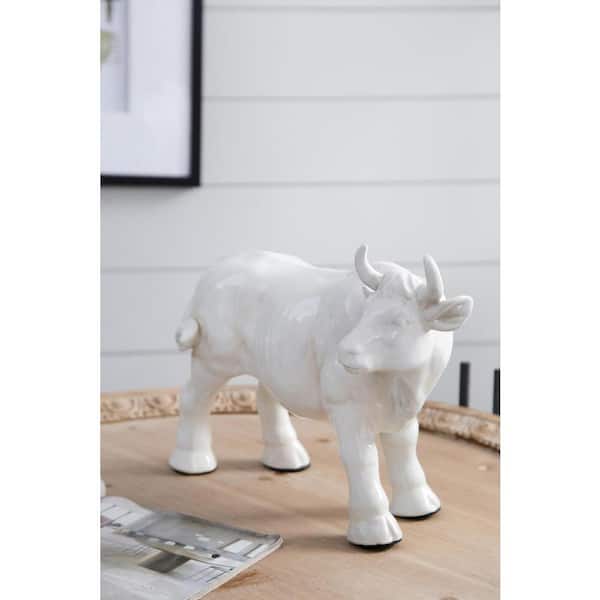 A & B Home Crackled White Hector Bull Statuette 1164 - The Home Depot
