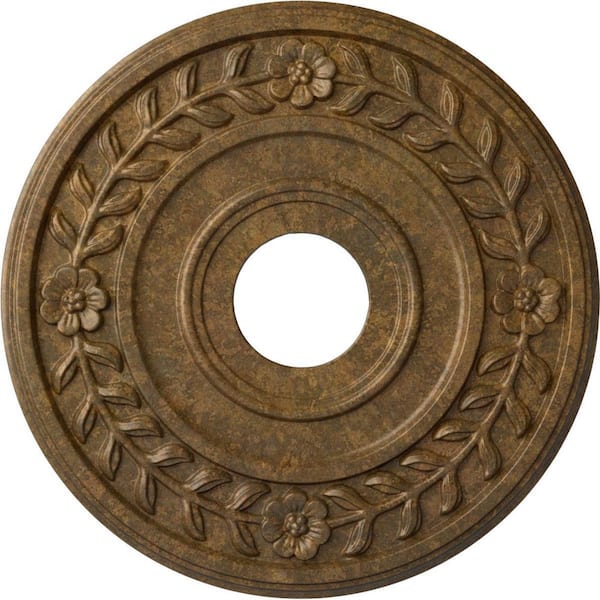 Ekena Millwork 1 in. x 16-1/4 in. x 16-1/4 in. Polyurethane Wreath Ceiling Medallion, Rubbed Bronze