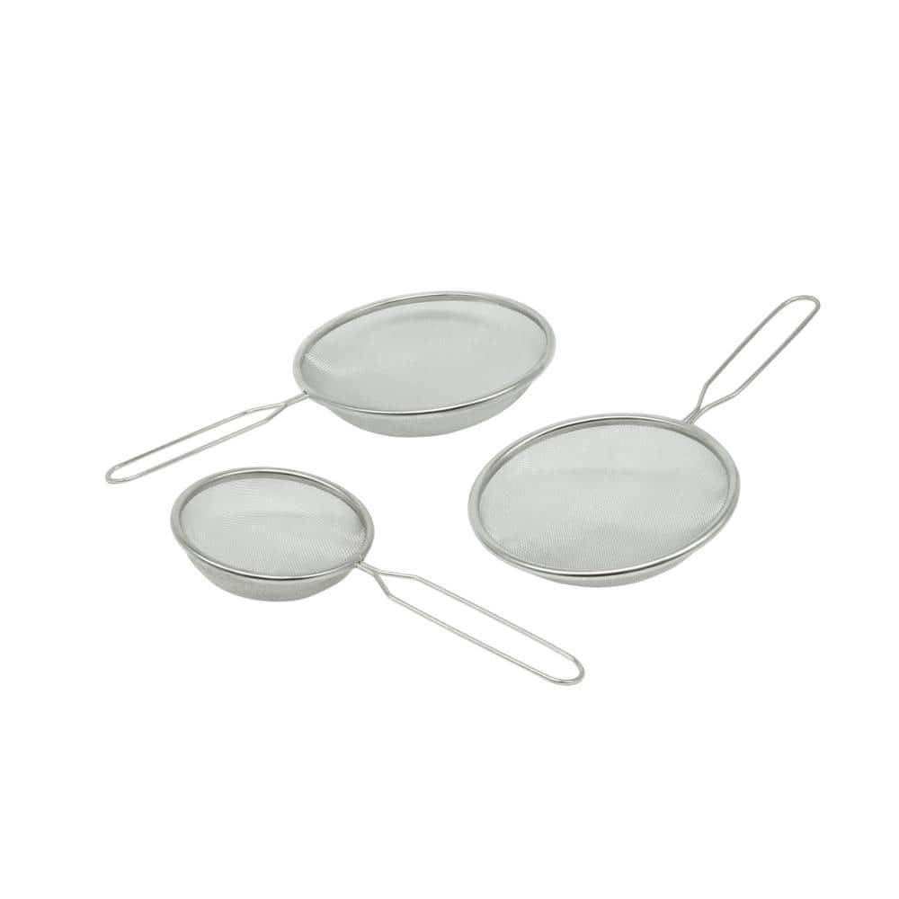 ExcelSteel Set of 3 Stainless Strainers W/ Long Stay Cool Handle