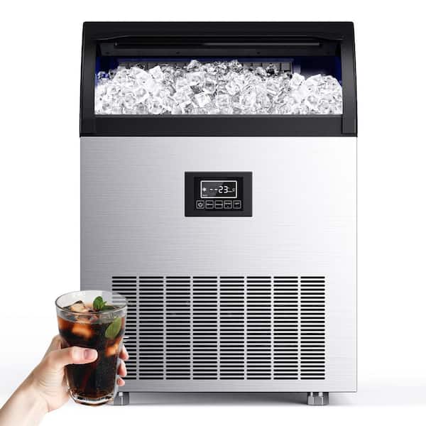 25 in 300 lbs. /24H Full Size Cubes Commercial Ice Maker with 33 lb. Storage Bin in Silver, Stainless Steel