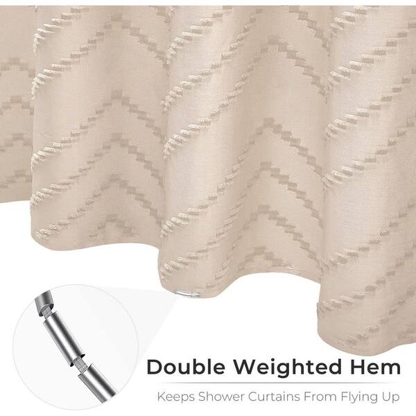 Tissu Boho blanc sans crochet rideau de douche tufté Chevron rayé doux Style Boh Tissu Boho blanc sans crochet rideau de douche tufté Chevron rayé doux Style Boh