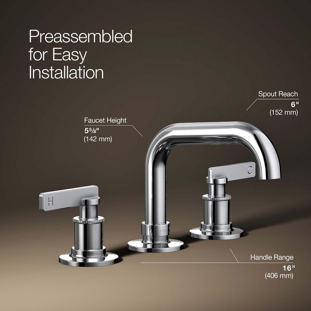 Polished Chrome Widespread Bathroom Sink Faucet with Knurled Levers
